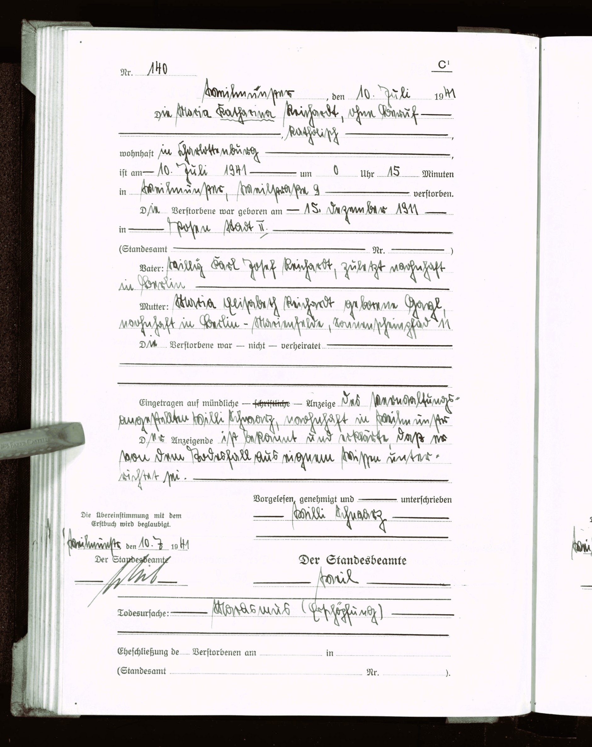 Death Register Town of Weilmunster