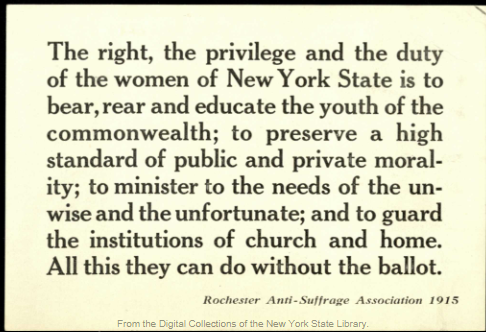 Rochester Association Against Women's Suffrage: 1915. Three Leaflets against Women's Suffrage