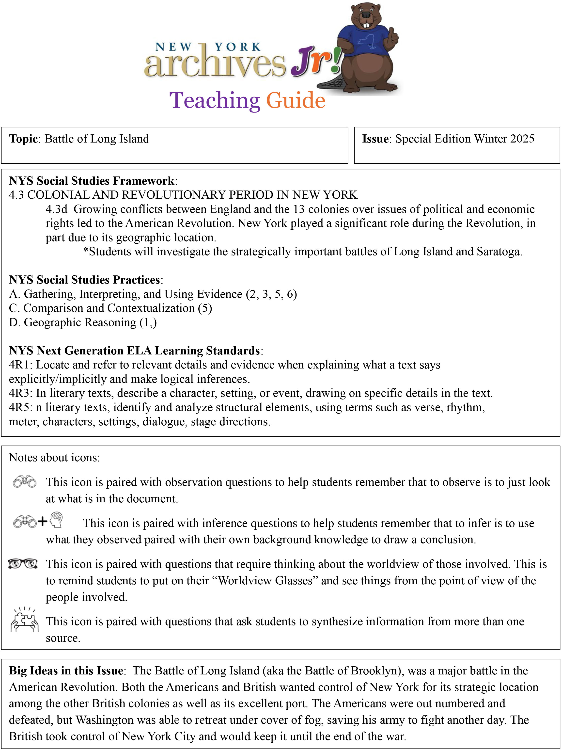 Battle of Long Island Teaching Guide