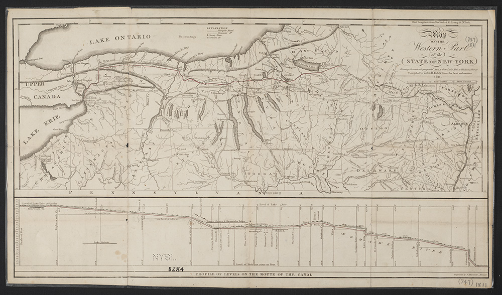 Map showing proposed route of Erie Canal
