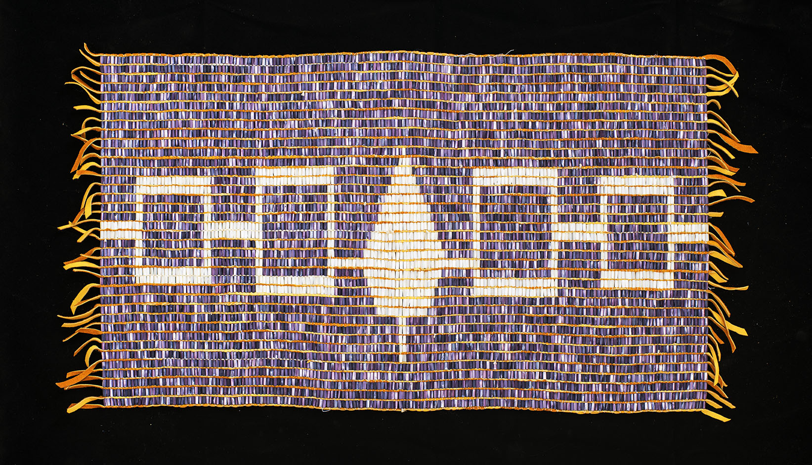 Hiawatha Belt By Toni Cooke Hiawatha Belt Commercial beads made of white and purple dyed clam shell.