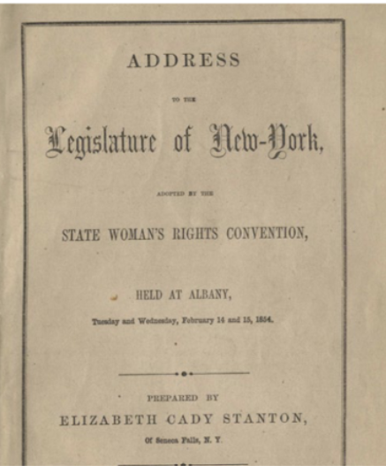 Elizabeth Cady Stanton Address to New York State Legislature-1854-Suffrage Movement
