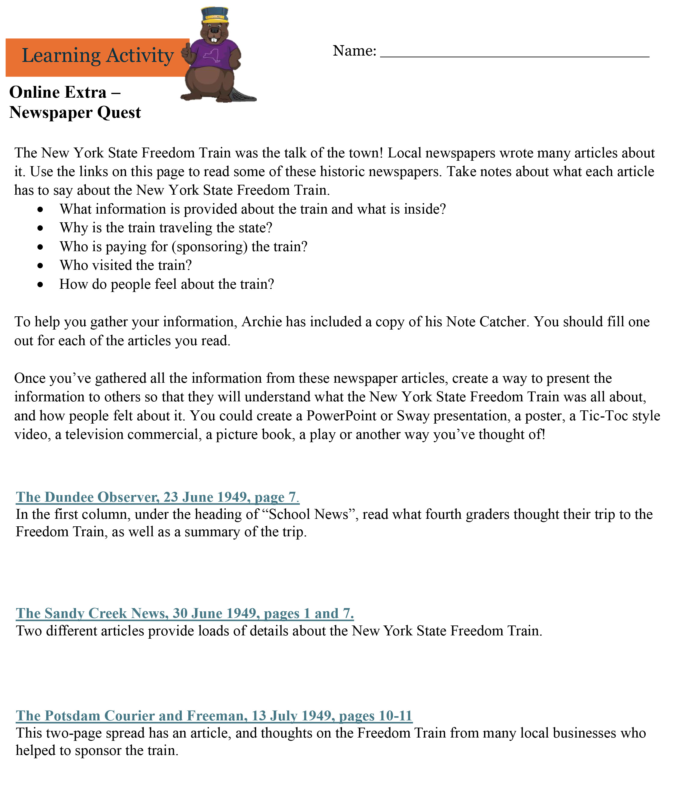 Online Extra: Newspaper Quest