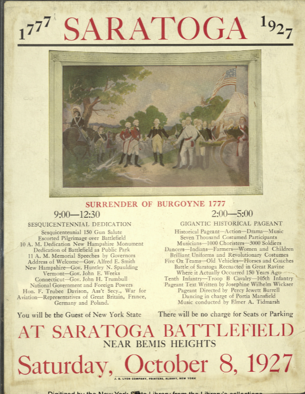 1777 Saratoga 1927-Sequicentennial Dedication-Surrender of Burgoyne-American Revolution