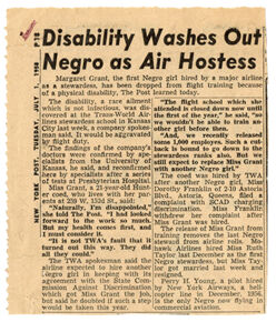 Newspaper Article detailing dismissal of airline hostess for a disability