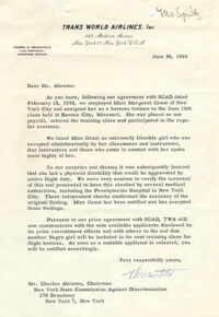 Letter from TWA to SCAD